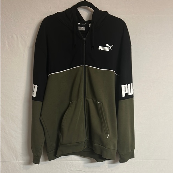 Puma Black and Green Zip Up Hooded Sweater Athletic Style Size XL - Picture 1 of 11